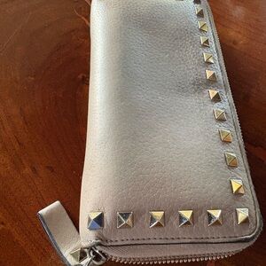Studded Gray Leather Wallet by Valentino